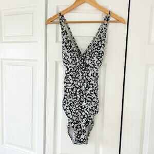 Leilani Black White Floral One Piece Swimsuit Lace Up Back Size 8